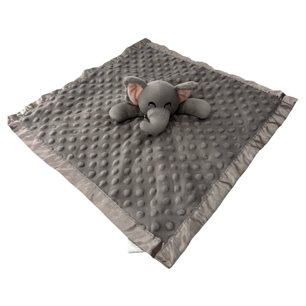 Have Got A Dream Elephant Security Blanket Lovey Plush Gray Minky Dot Satin Baby
